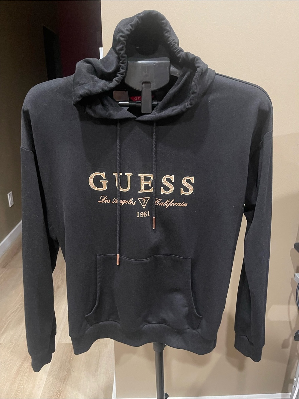 GUESS Black Crewneck Sweatshirt with Gold Logo Print